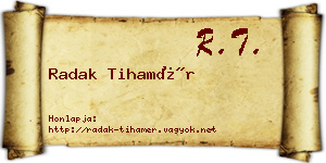 Radak Tihamér névjegykártya